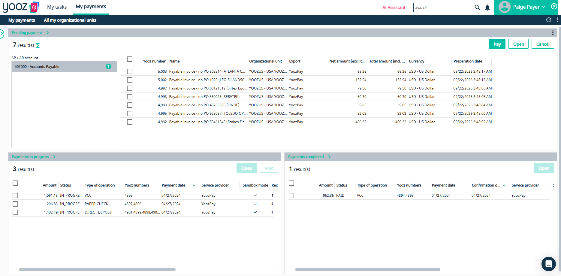 Posting and payment confirmation inside the ERP